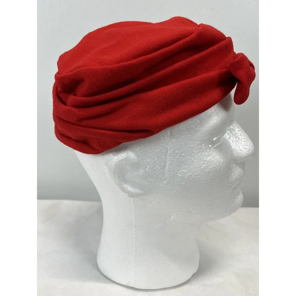 Vintage Wool Pillbox Hat Bow Made By Joyce GUC Red Lined